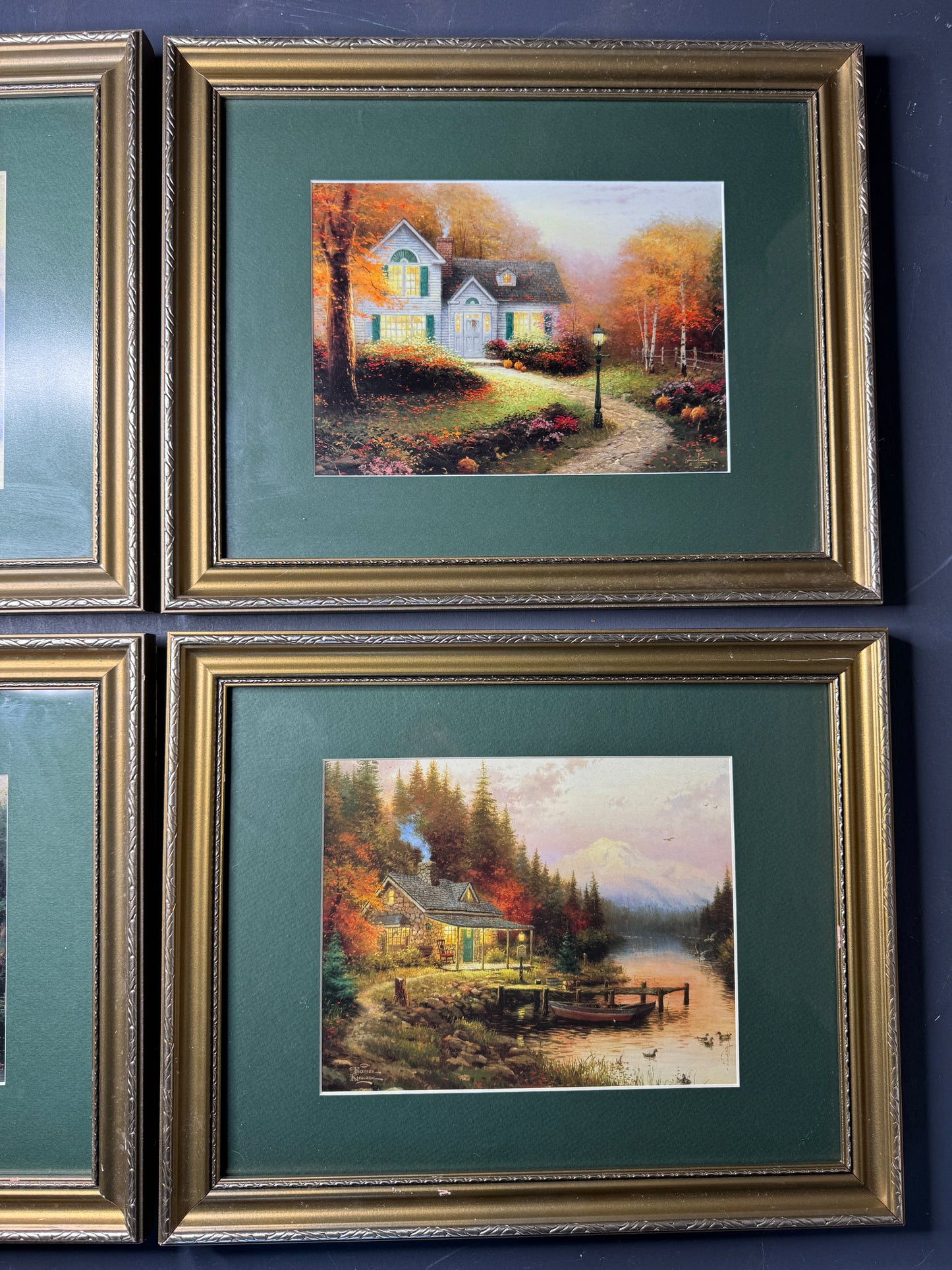 Thomas Kinkade – Framed Print Gallery Wall Set with Green Mounts in Gold Frames
