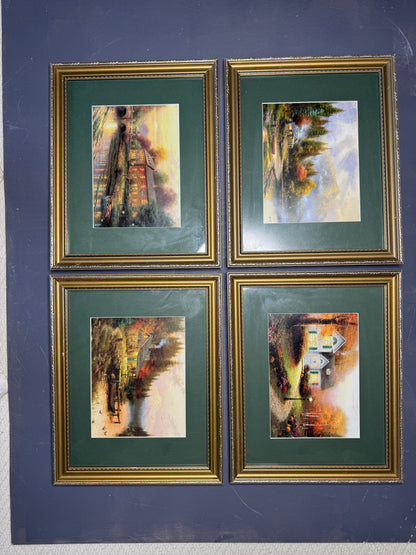 Thomas Kinkade – Framed Print Gallery Wall Set with Green Mounts in Gold Frames