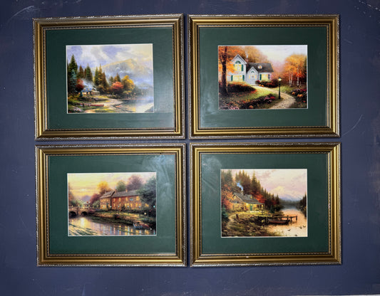 Thomas Kinkade – Framed Print Gallery Wall Set with Green Mounts in Gold Frames