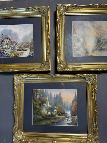 Thomas Kinkade Gallery Wall Set in Ornate Gold Louis-Style Frames