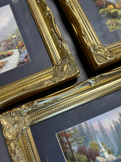 Thomas Kinkade Gallery Wall Set in Ornate Gold Louis-Style Frames