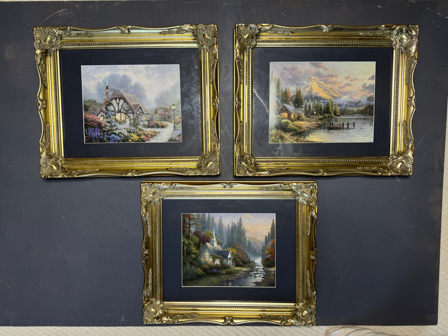 Thomas Kinkade Gallery Wall Set in Ornate Gold Louis-Style Frames