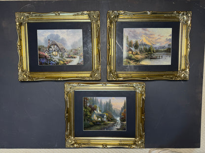 Thomas Kinkade Gallery Wall Set in Ornate Gold Louis-Style Frames