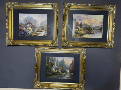 Thomas Kinkade Gallery Wall Set in Ornate Gold Louis-Style Frames