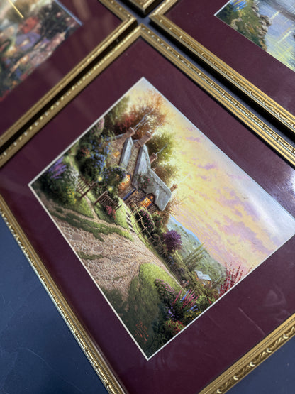 Thomas Kinkade – Framed Print Gallery Wall Set with Burgundy Mount in Gold Frame