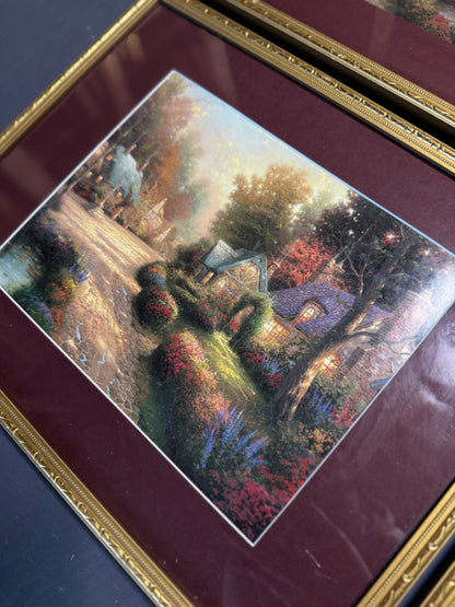Thomas Kinkade – Framed Print Gallery Wall Set with Burgundy Mount in Gold Frame