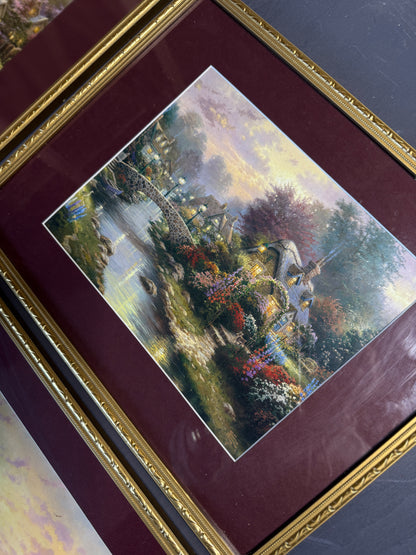 Thomas Kinkade – Framed Print Gallery Wall Set with Burgundy Mount in Gold Frame