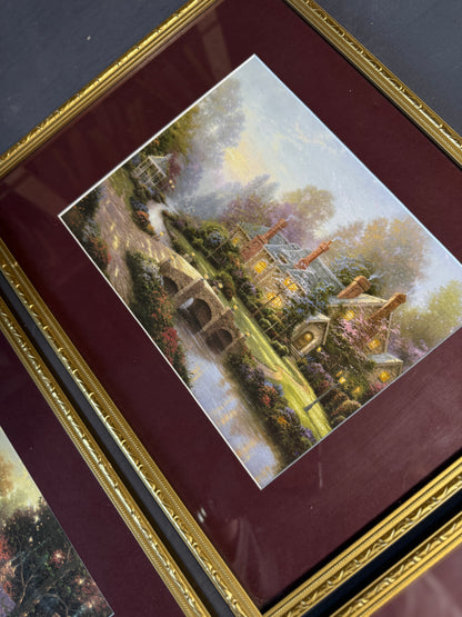 Thomas Kinkade – Framed Print Gallery Wall Set with Burgundy Mount in Gold Frame