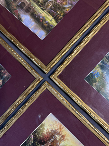 Thomas Kinkade – Framed Print Gallery Wall Set with Burgundy Mount in Gold Frame