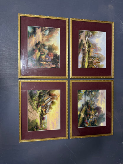 Thomas Kinkade – Framed Print Gallery Wall Set with Burgundy Mount in Gold Frame