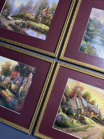 Thomas Kinkade – Framed Print Gallery Wall Set with Burgundy Mount in Gold Frame