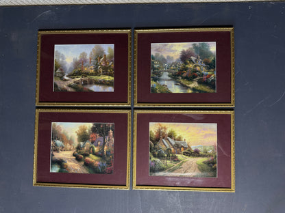 Thomas Kinkade – Framed Print Gallery Wall Set with Burgundy Mount in Gold Frame