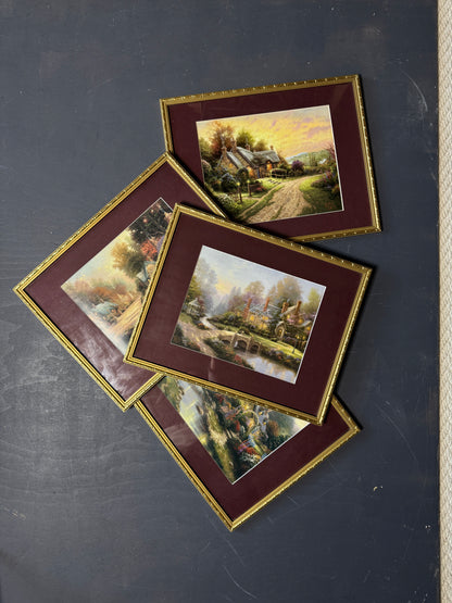Thomas Kinkade – Framed Print Gallery Wall Set with Burgundy Mount in Gold Frame
