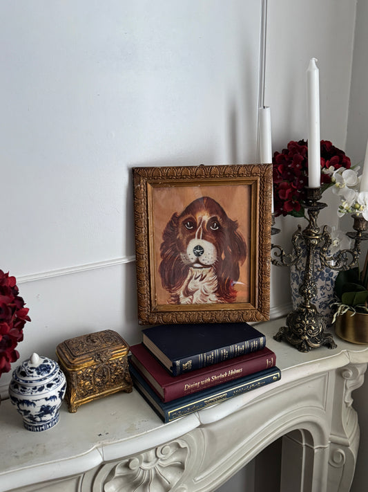 Vintage Signed Loyal Eyes, Vintage Soul Dog Painting in Gilt Frame
