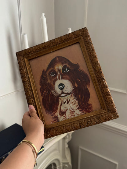 Vintage Signed Loyal Eyes, Vintage Soul Dog Painting in Gilt Frame