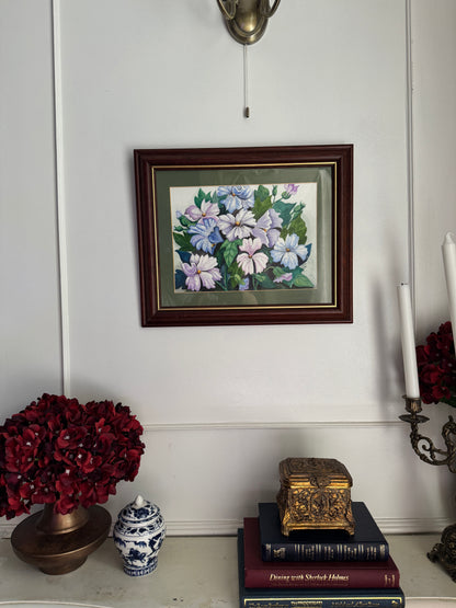 Signed Vintage Watercolour Verdant Petals Painting