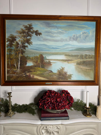 Large Original Signed Oil Painting in Wooden Frame - Lakeside Reflections