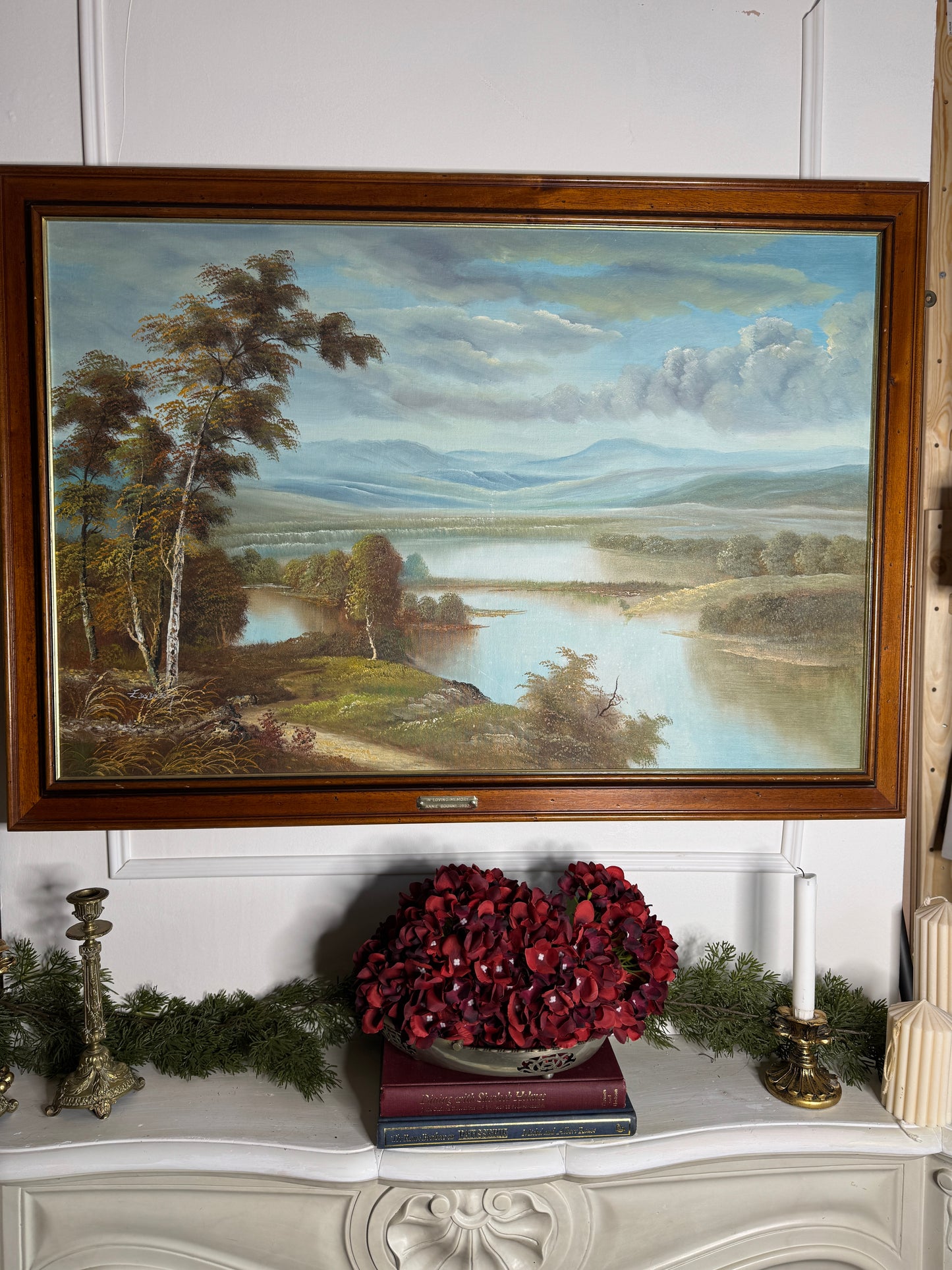 Large Original Signed Oil Painting in Wooden Frame - Lakeside Reflections