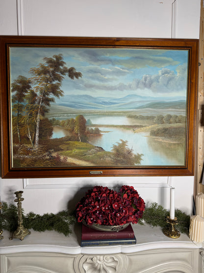 Large Original Signed Oil Painting in Wooden Frame - Lakeside Reflections