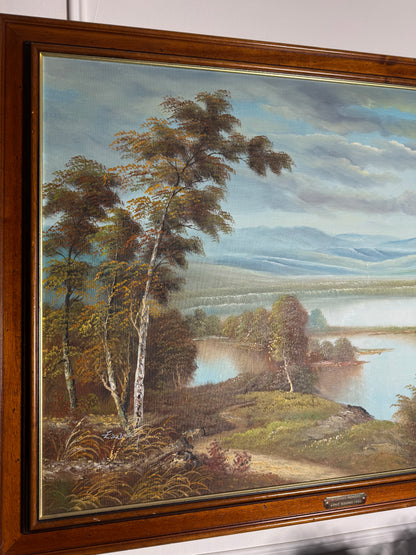 Large Original Signed Oil Painting in Wooden Frame - Lakeside Reflections