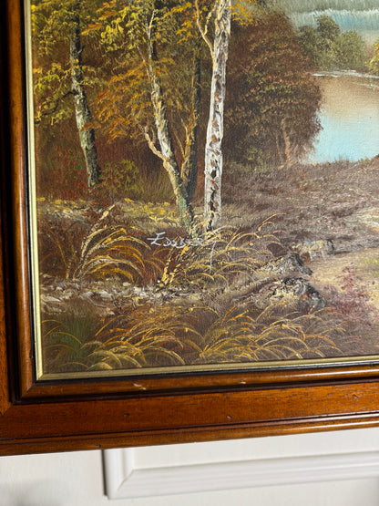 Large Original Signed Oil Painting in Wooden Frame - Lakeside Reflections