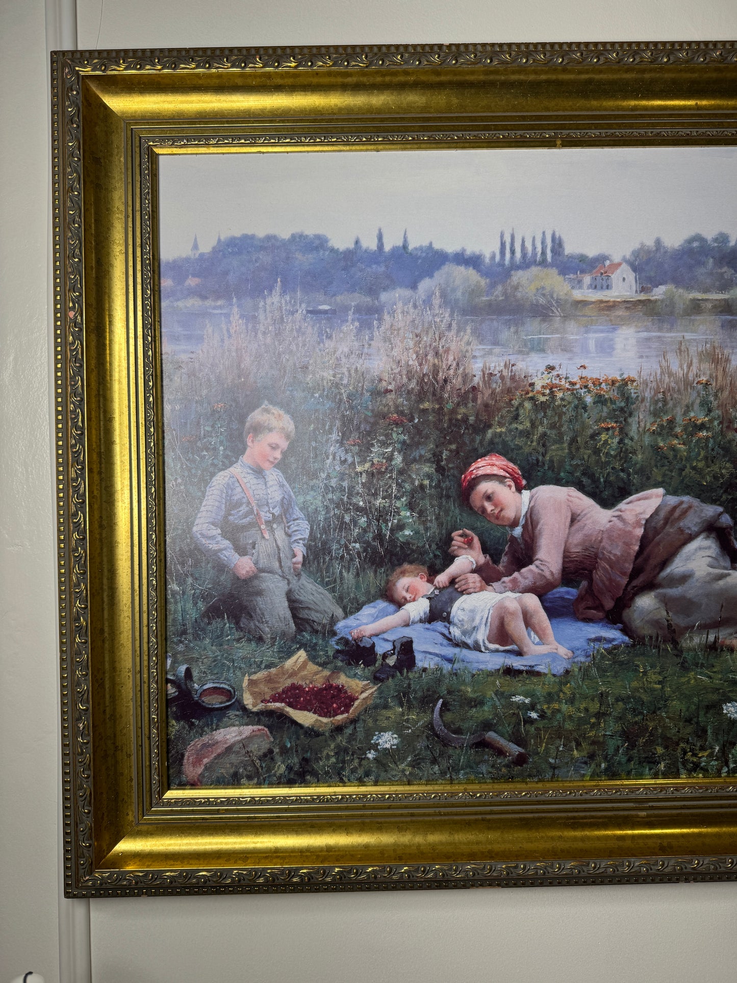 Large Antique Signed Print in a Gold Malaga Gilt Frame ( 80 x 65 cm )