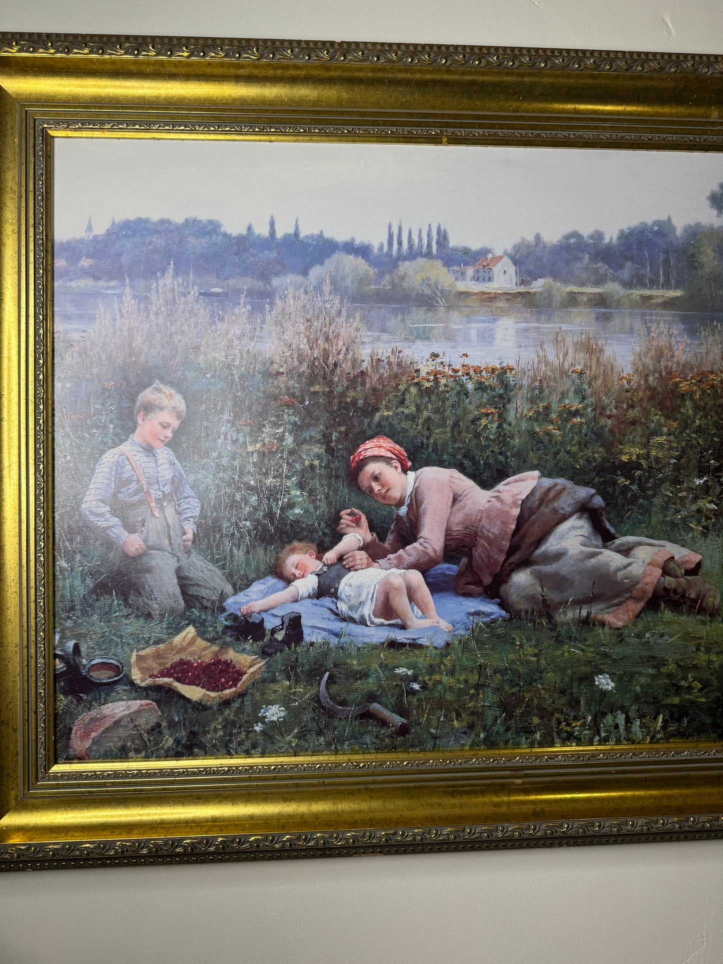 Large Antique Signed Print in a Gold Malaga Gilt Frame ( 80 x 65 cm )