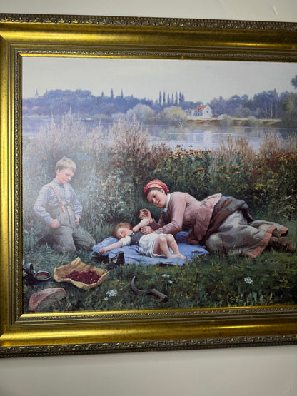 Large Antique Signed Print in a Gold Malaga Gilt Frame ( 80 x 65 cm )