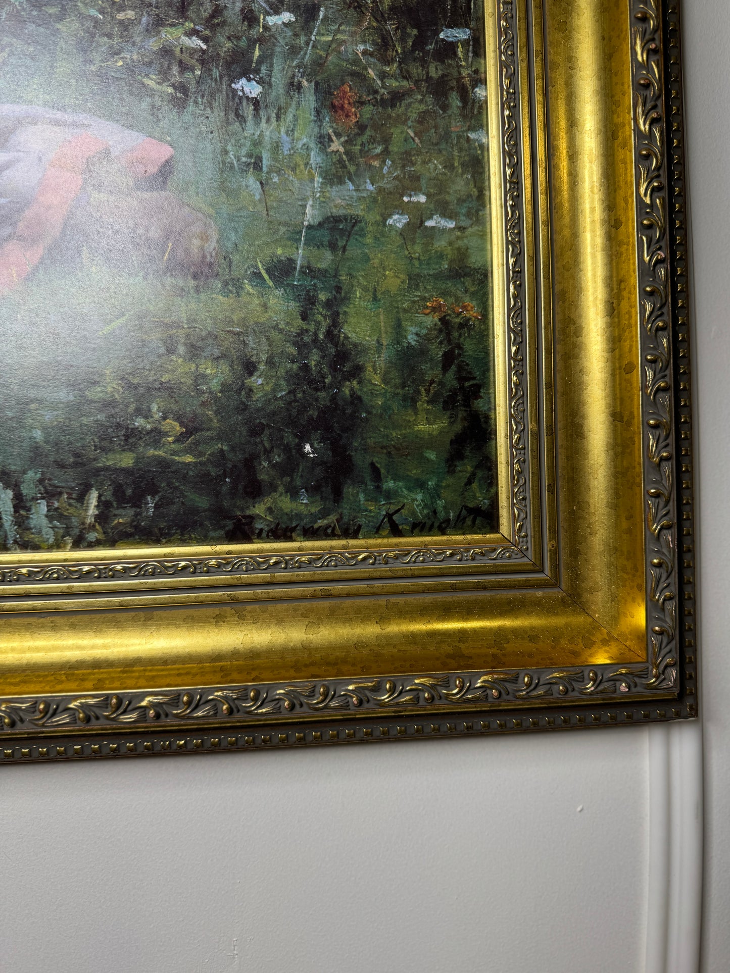 Large Antique Signed Print in a Gold Malaga Gilt Frame ( 80 x 65 cm )