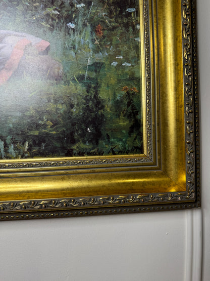 Large Antique Signed Print in a Gold Malaga Gilt Frame ( 80 x 65 cm )