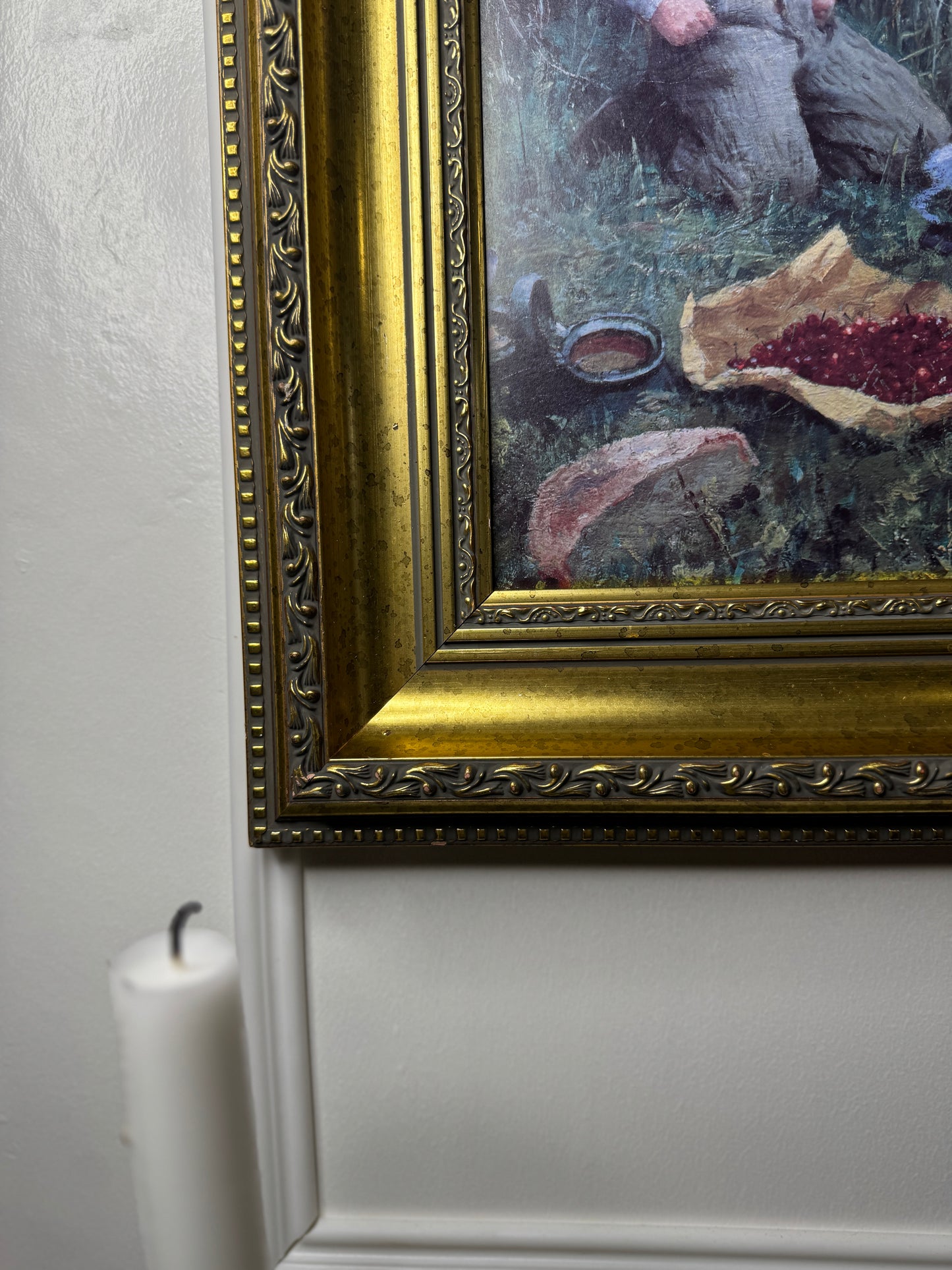 Large Antique Signed Print in a Gold Malaga Gilt Frame ( 80 x 65 cm )