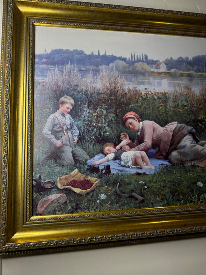 Large Antique Signed Print in a Gold Malaga Gilt Frame ( 80 x 65 cm )