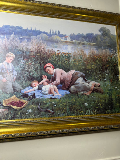 Large Antique Signed Print in a Gold Malaga Gilt Frame ( 80 x 65 cm )