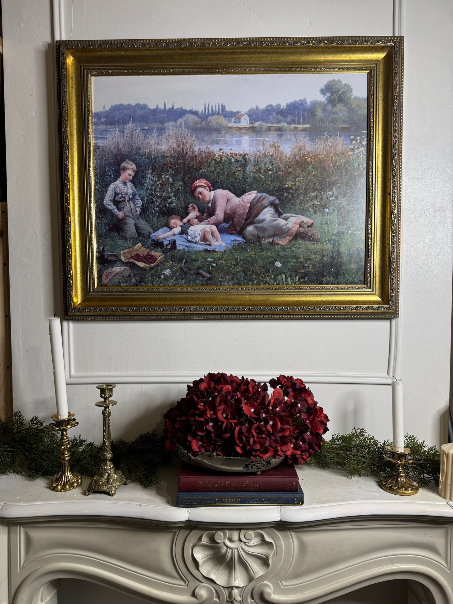 Large Antique Signed Print in a Gold Malaga Gilt Frame ( 80 x 65 cm )