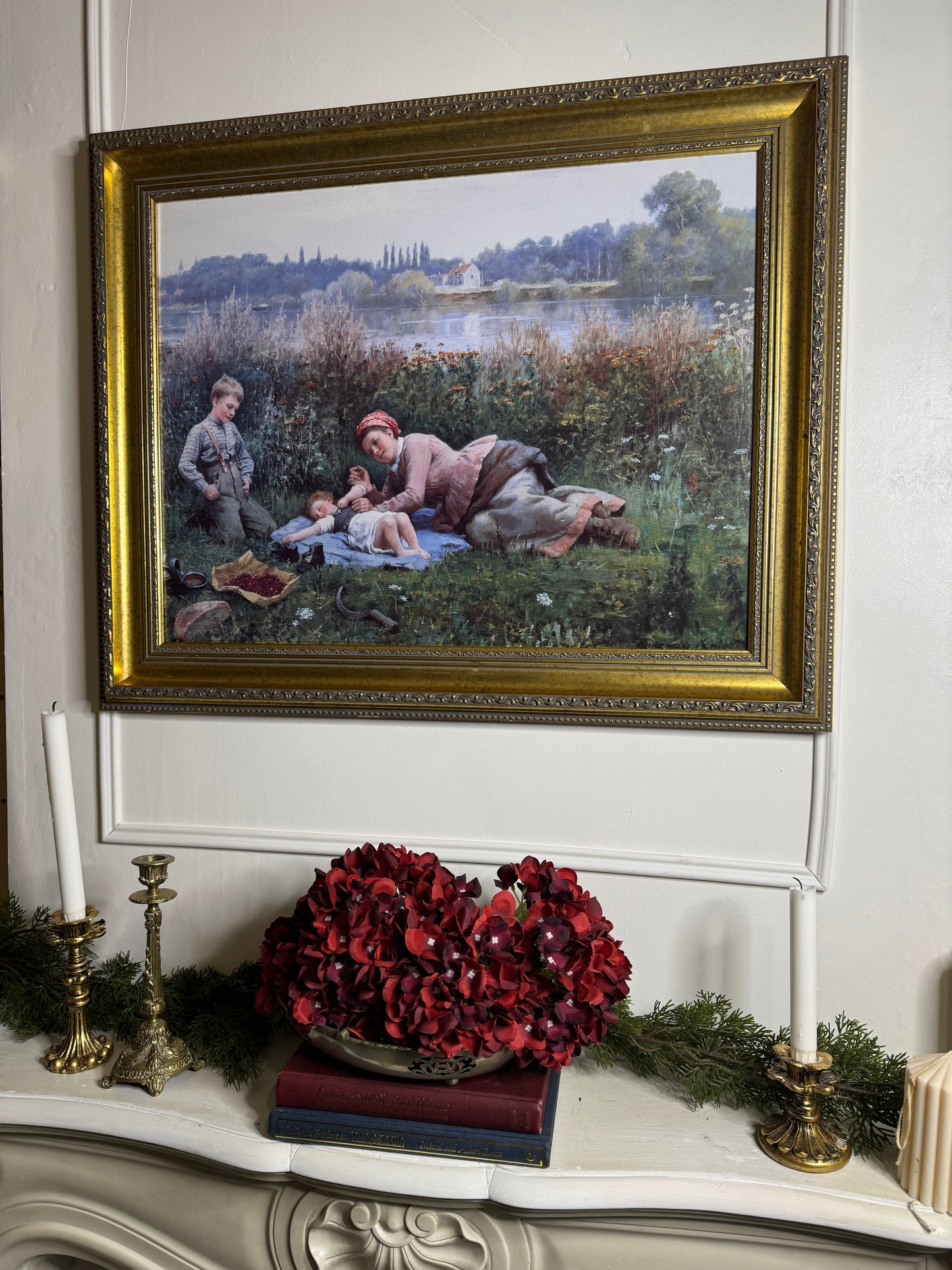 Large Antique Signed Print in a Gold Malaga Gilt Frame ( 80 x 65 cm )