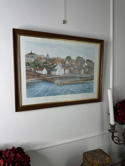 Vintage Print of Crail, Fife in Wooden Frame with Gold Trim