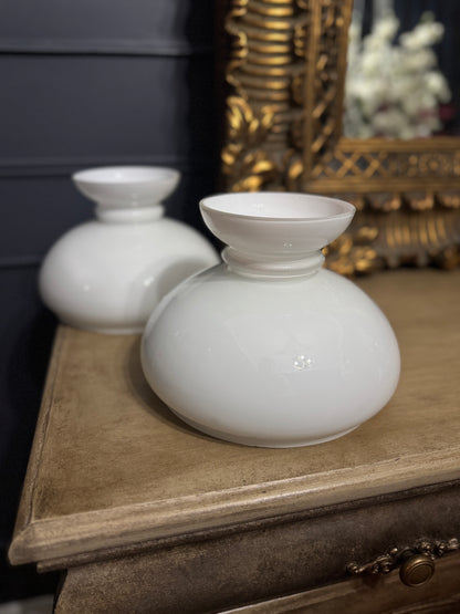 Antique Cast Iron Mid-Century Country Lantern Lights with White Opaque Glass – English Manor Style (Matching Pair)