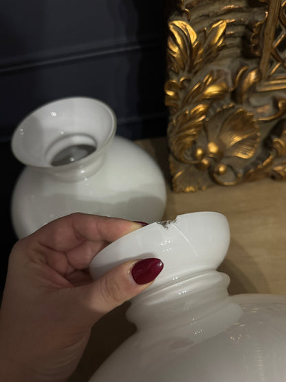 Antique Cast Iron Mid-Century Country Lantern Lights with White Opaque Glass – English Manor Style (Matching Pair)