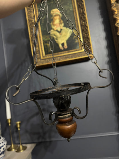 Antique Cast Iron Mid-Century Country Lantern Lights with White Opaque Glass – English Manor Style (Matching Pair)