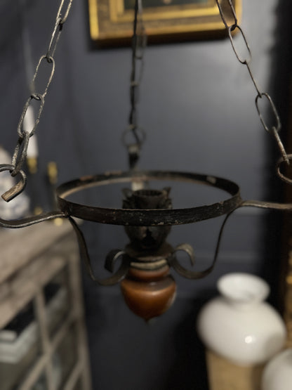 Antique Cast Iron Mid-Century Country Lantern Lights with White Opaque Glass – English Manor Style (Matching Pair)