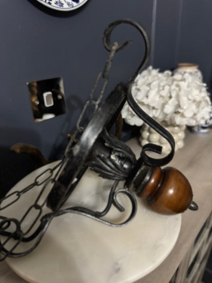 Antique Cast Iron Mid-Century Country Lantern Lights with White Opaque Glass – English Manor Style (Matching Pair)