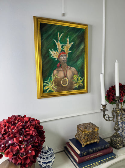 The Painted Warrior – Colourful Tribal Portrait- Original Oil Painting by N.G. Reynolds