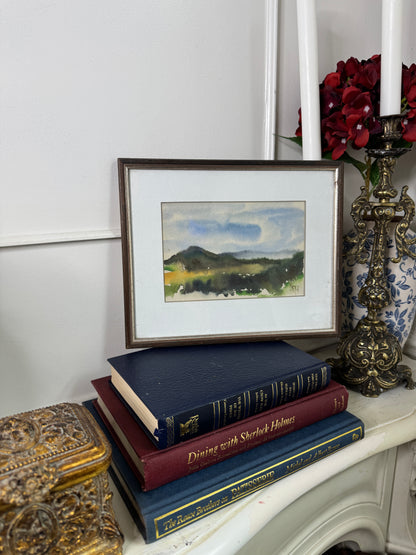 Signed Fields Beneath the Clouds – Vintage Countryside Watercolour