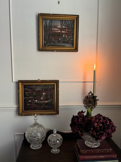 Hungarian Textile Artwork Set in Gold Gilt Frames – Antique Pair (c. 1950s)