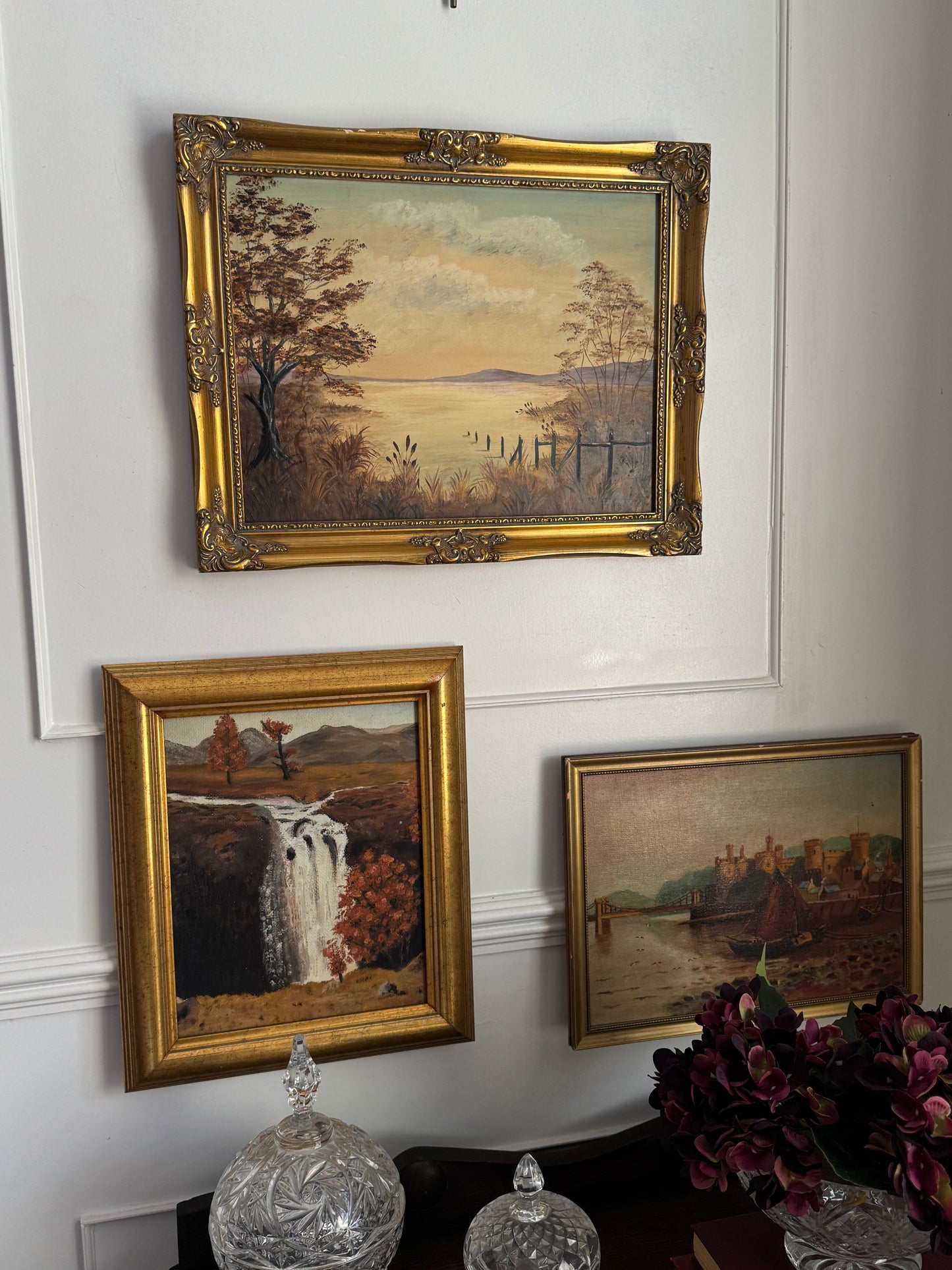 Signed Vintage Oil Painting in a Gold Gilt Frame - The Lake by M. Lonsdale (1969)