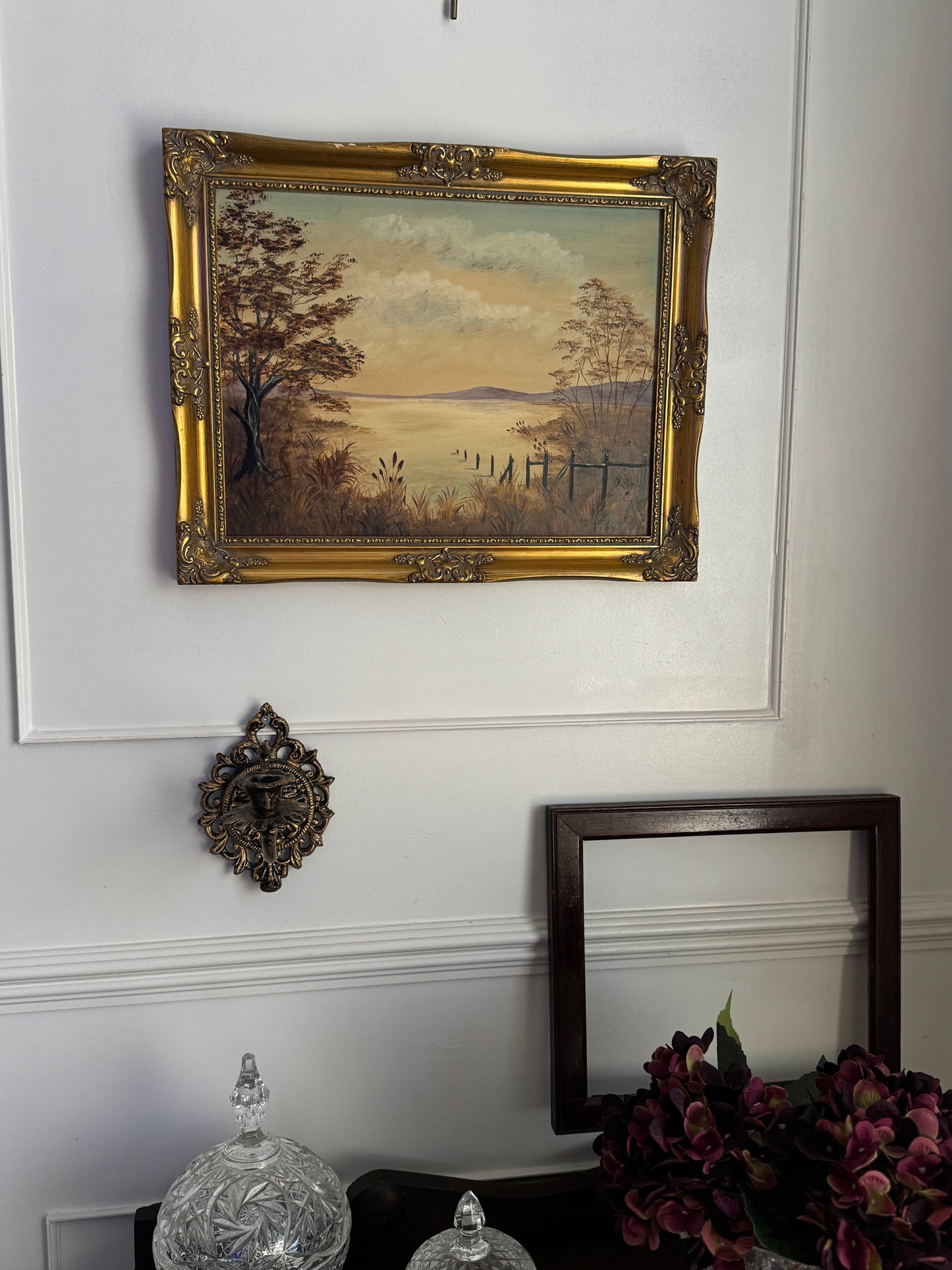 Signed Vintage Oil Painting in a Gold Gilt Frame - The Lake by M. Lonsdale (1969)