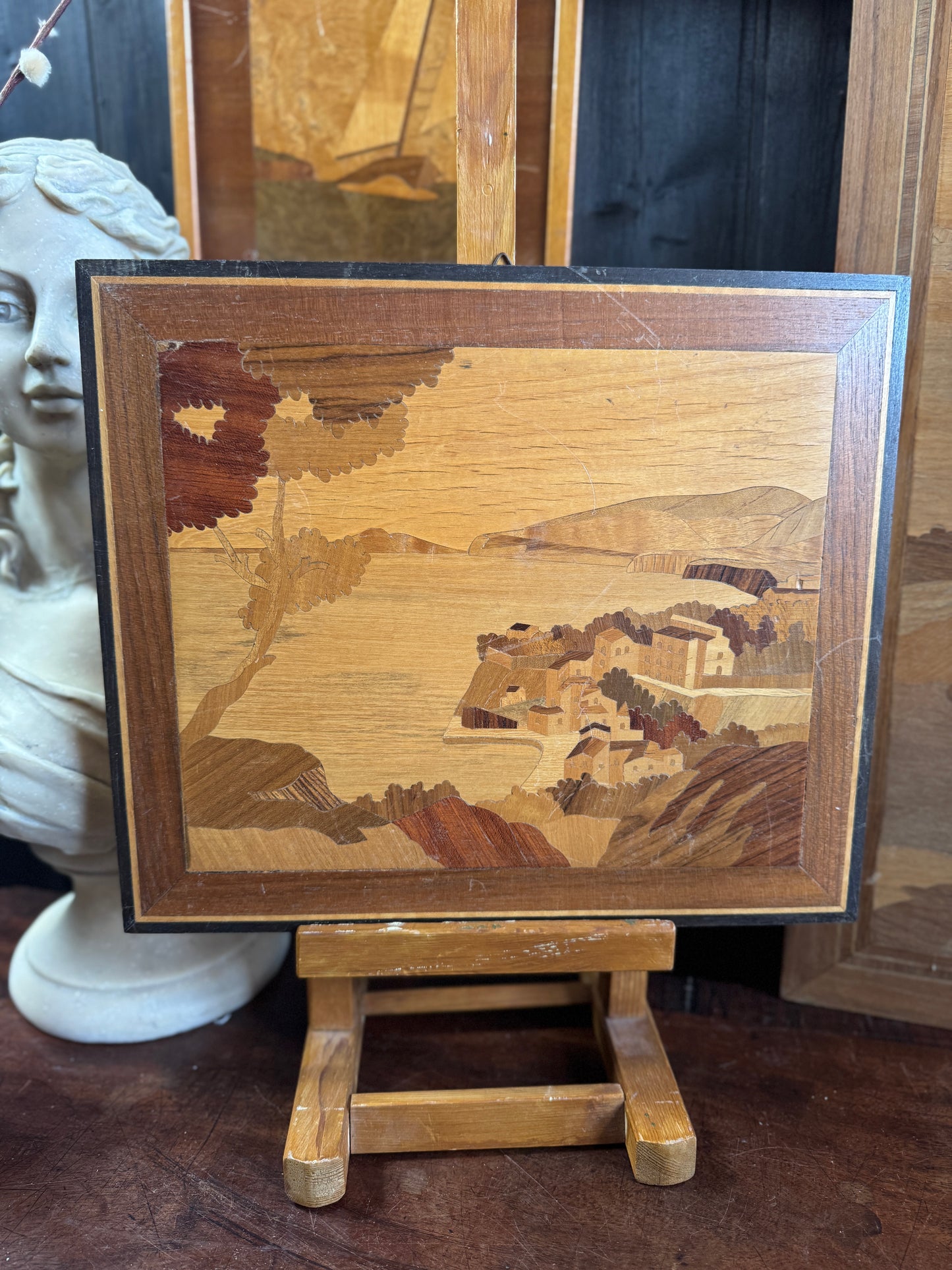 Italian Sorrento Inlaid Gallery Wall Set of 5 | Handcrafted Antique Marquetry Wooden Wall Plaques