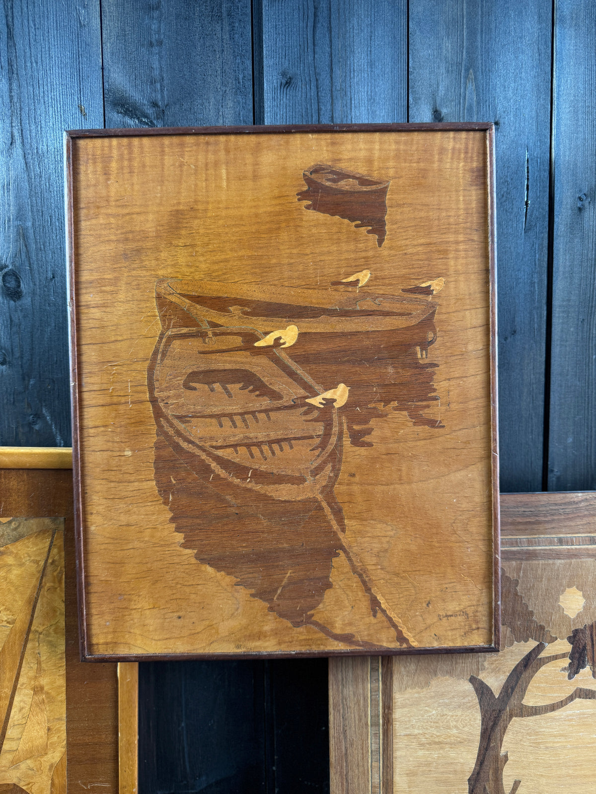 Italian Sorrento Inlaid Gallery Wall Set of 5 | Handcrafted Antique Marquetry Wooden Wall Plaques