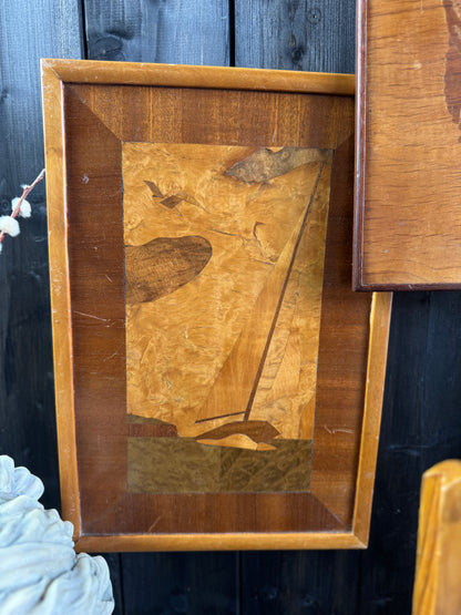 Italian Sorrento Inlaid Gallery Wall Set of 5 | Handcrafted Antique Marquetry Wooden Wall Plaques