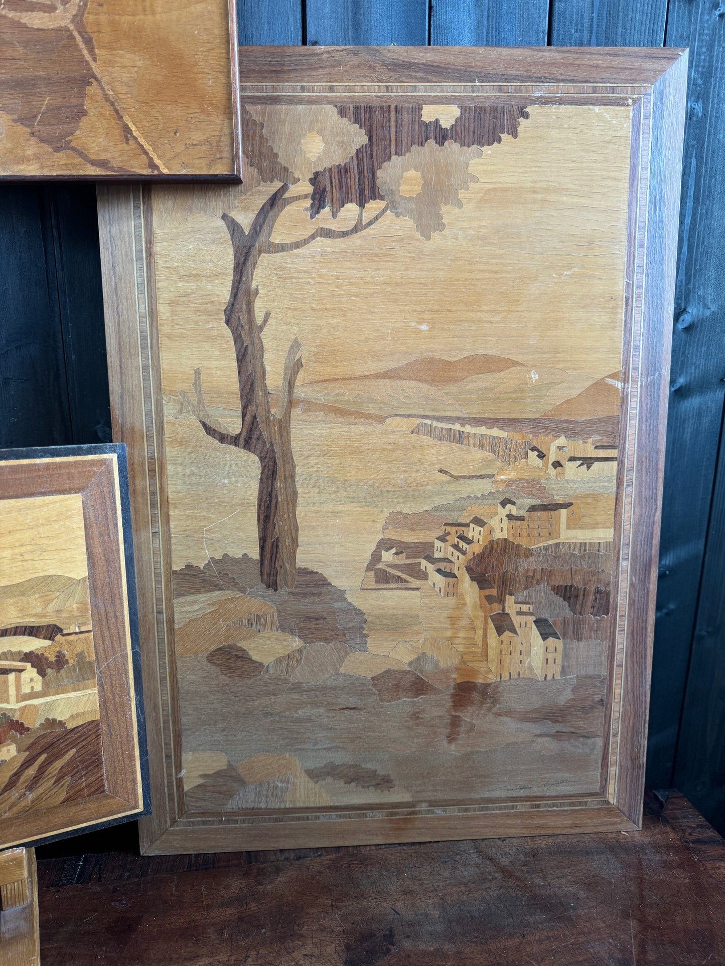 Italian Sorrento Inlaid Gallery Wall Set of 5 | Handcrafted Antique Marquetry Wooden Wall Plaques